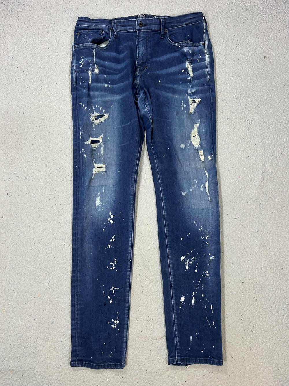 Prps Windsor Jeans Mens 36x34 Blue Distressed Paint Splatter Stretch Denim